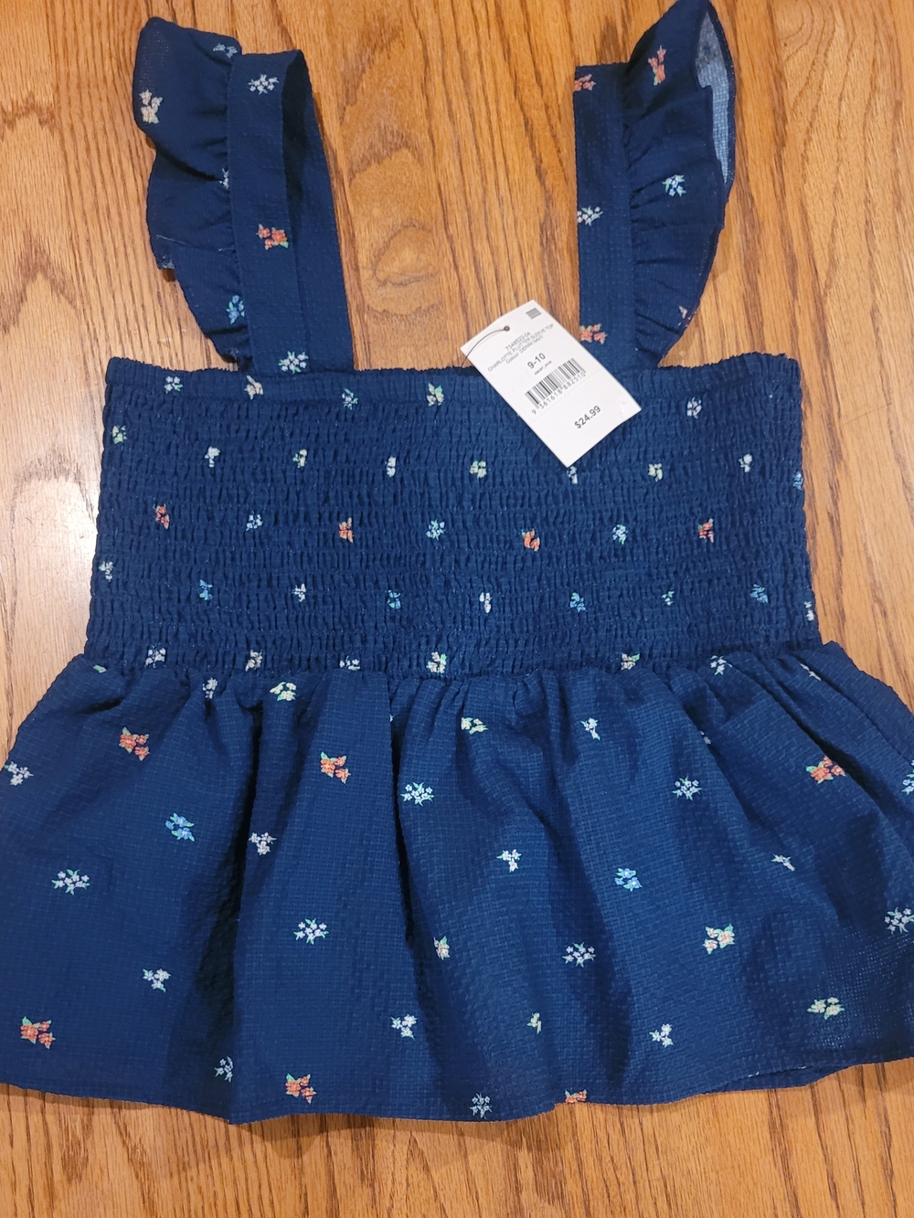 Girls Navy Floral Ruffle Smocked Top By Cotton On Kids NWT